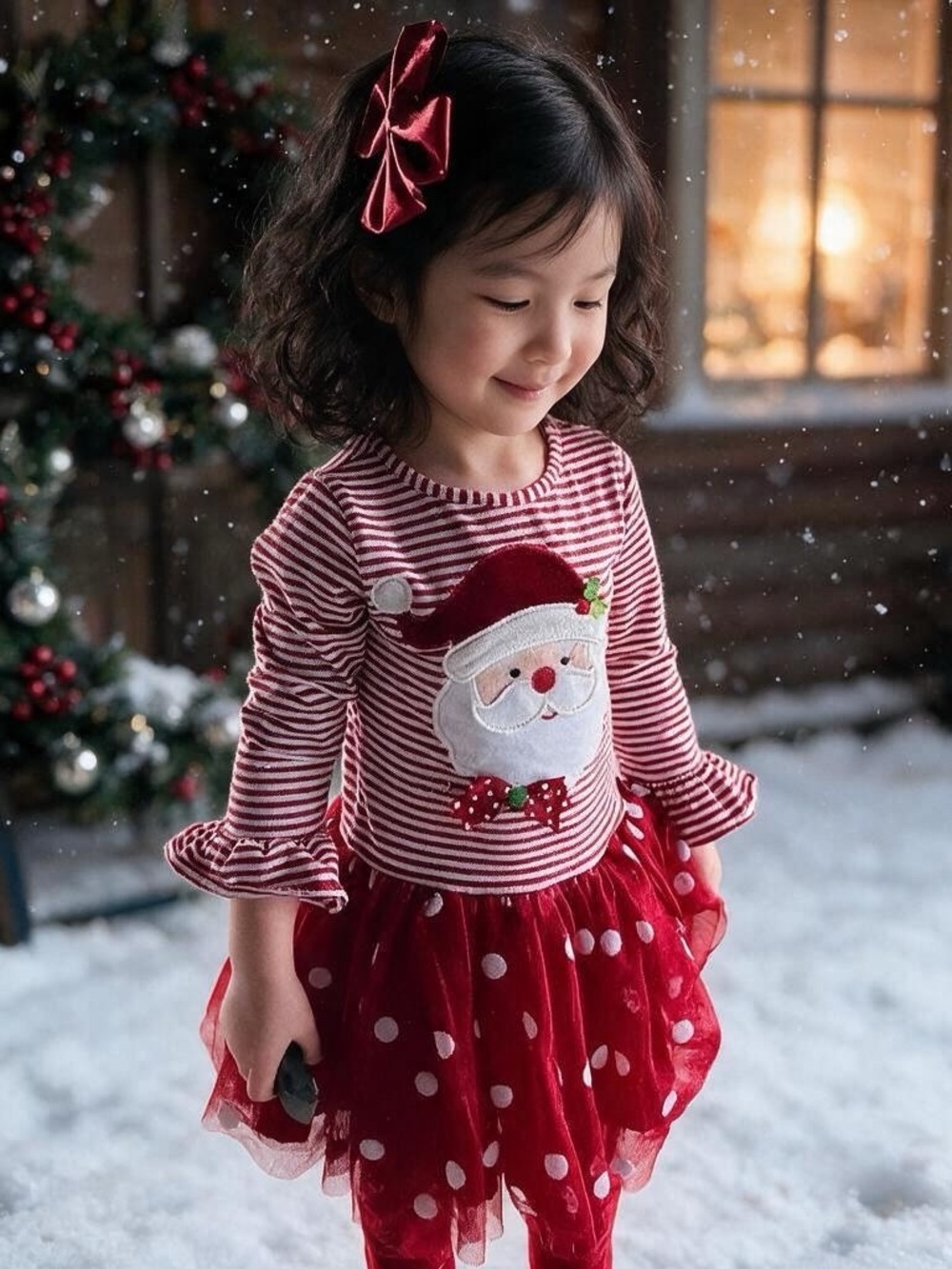 Counting Daisies Santa Striped Red Polka Dot Tutu Dress Girls' size 8